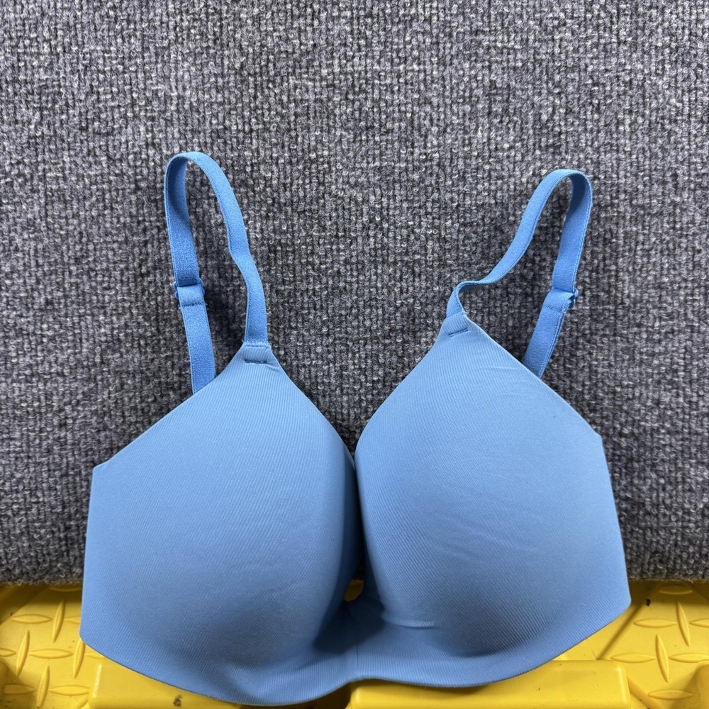 PINK Wear Everywhere Push-Up Bra Womens 32DD Blue Padded Wireless Knit